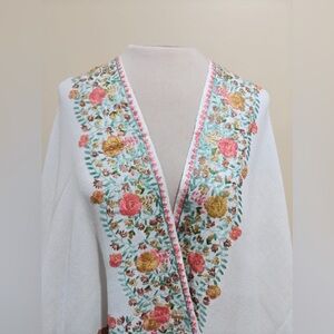 Pashmina - big  border chamba hand embroidery shawl  -white color 84”/41.5”